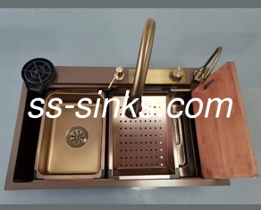 SS304 الشبكة الحماية فوق العدادات المتحركة السوداء المصنوعة يدويا حوض المطبخ