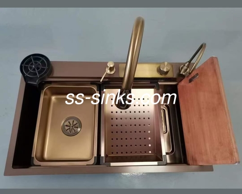 SS304 الشبكة الحماية فوق العدادات المتحركة السوداء المصنوعة يدويا حوض المطبخ