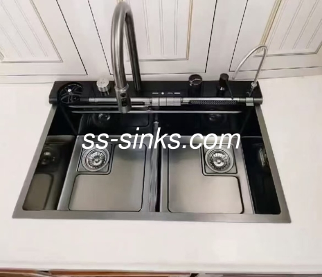 18 مقاس صناعة يدوية المطبخ المغسلة مع وضع الصرف الخلفي أو الوسط عمق وعاء 220mm