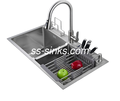حوض مطبخ مصنوع يدويًا من Topmount 50/50 حوض مزدوج 20 مقياس T-304 درجة